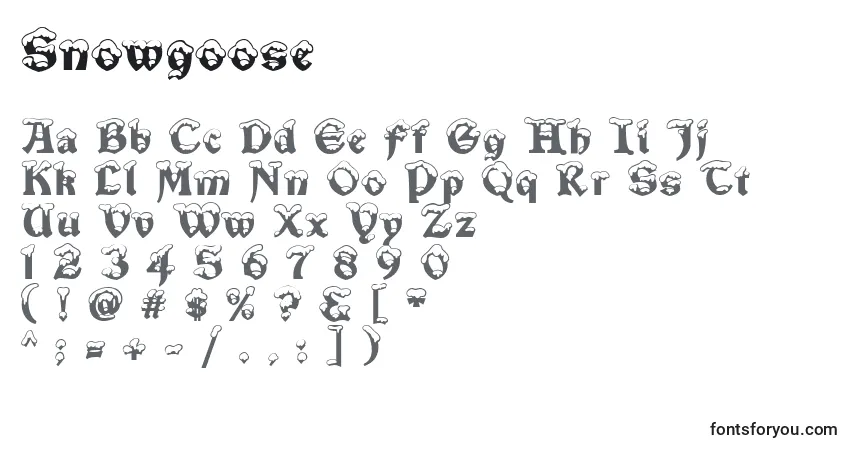Czcionka Snowgoose – alfabet, cyfry, specjalne znaki