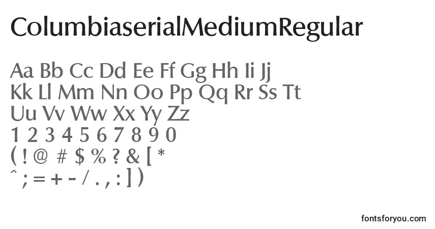 Schriftart ColumbiaserialMediumRegular – Alphabet, Zahlen, spezielle Symbole