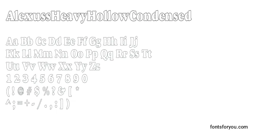 A fonte AlexussHeavyHollowCondensed – alfabeto, números, caracteres especiais
