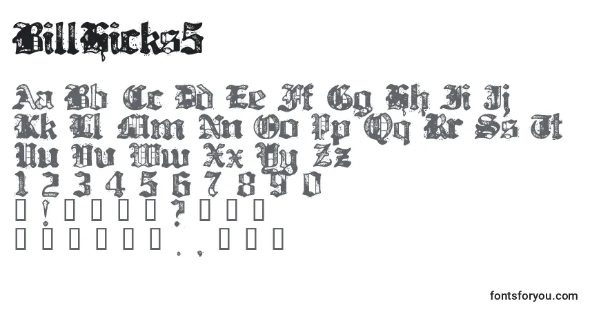 A fonte BillHicks5 – alfabeto, números, caracteres especiais