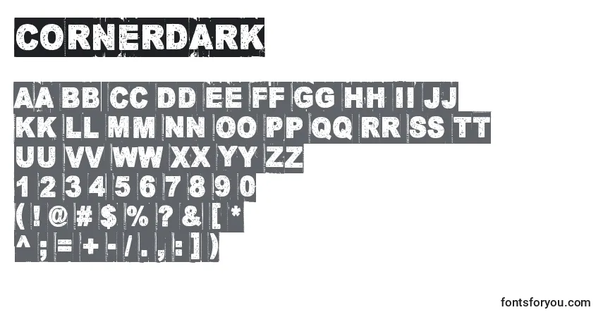 Czcionka CornerDark – alfabet, cyfry, specjalne znaki