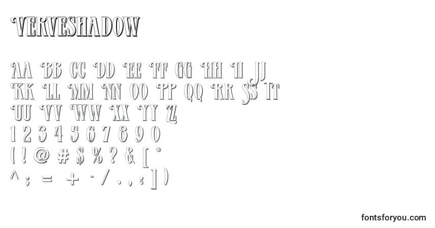 Verveshadow Font – alphabet, numbers, special characters