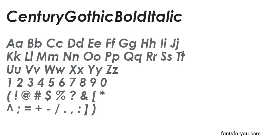 Czcionka CenturyGothicBoldItalic – alfabet, cyfry, specjalne znaki