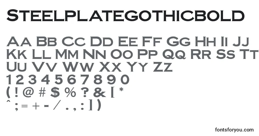 A fonte Steelplategothicbold – alfabeto, números, caracteres especiais