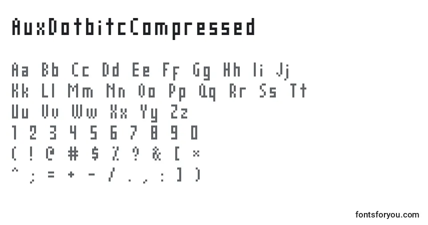 A fonte AuxDotbitcCompressed – alfabeto, números, caracteres especiais