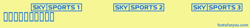 Skyfontsport-Schriftart – Blaue Schriften auf gelbem Hintergrund