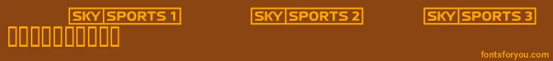フォントSkyfontsport – オレンジ色の文字が茶色の背景にあります。