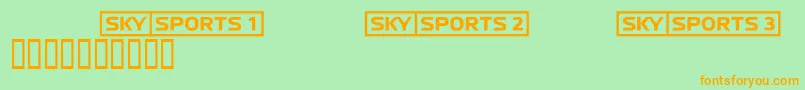 フォントSkyfontsport – オレンジの文字が緑の背景にあります。