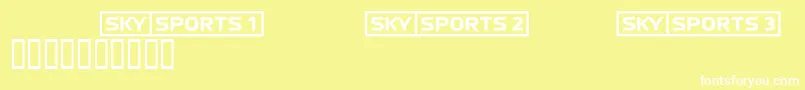 Skyfontsport-Schriftart – Weiße Schriften auf gelbem Hintergrund