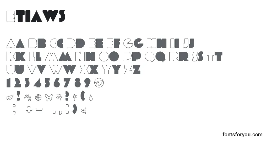 A fonte Etiaw3 – alfabeto, números, caracteres especiais