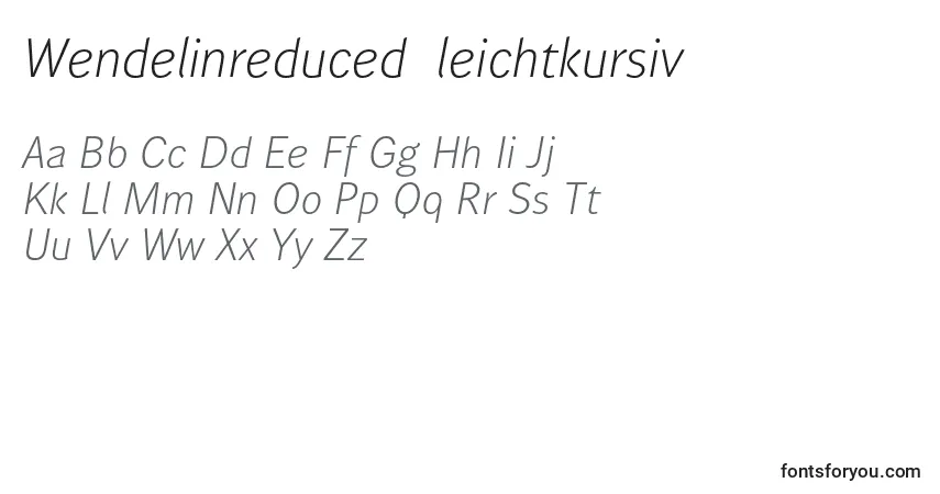Czcionka Wendelinreduced46leichtkursiv (61840) – alfabet, cyfry, specjalne znaki