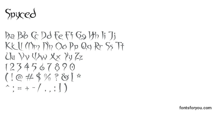 Schriftart Spyced – Alphabet, Zahlen, spezielle Symbole