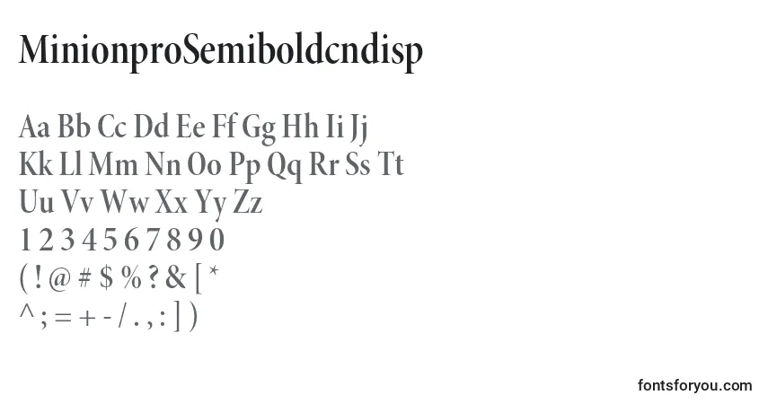 Czcionka MinionproSemiboldcndisp – alfabet, cyfry, specjalne znaki