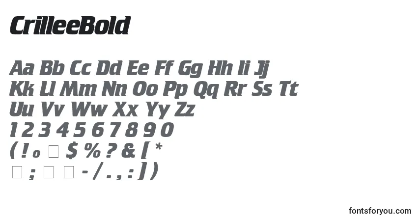 A fonte CrilleeBold – alfabeto, números, caracteres especiais