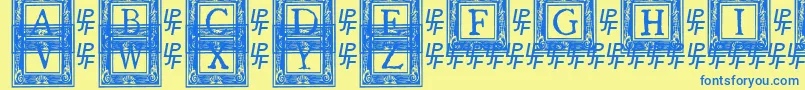 フォントQuanauticaleInitialsNo2 – 青い文字が黄色の背景にあります。