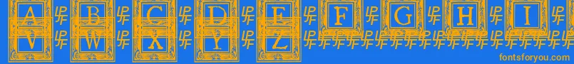 フォントQuanauticaleInitialsNo2 – オレンジ色の文字が青い背景にあります。