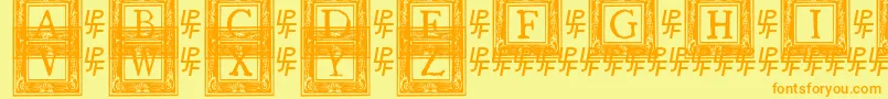 フォントQuanauticaleInitialsNo2 – オレンジの文字が黄色の背景にあります。