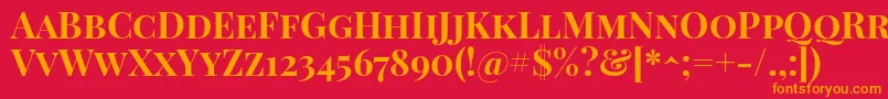 PlayfairdisplayscBold-Schriftart – Orangefarbene Schriften auf rotem Hintergrund