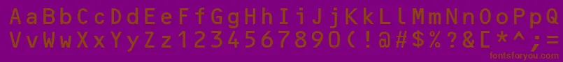OcrBMt-Schriftart – Braune Schriften auf violettem Hintergrund