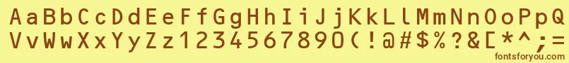 フォントOcrBMt – 茶色の文字が黄色の背景にあります。