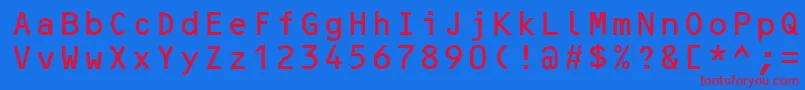 OcrBMt-Schriftart – Rote Schriften auf blauem Hintergrund
