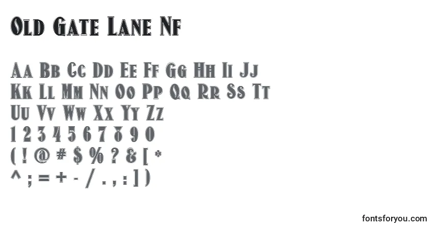 A fonte Old Gate Lane Nf – alfabeto, números, caracteres especiais
