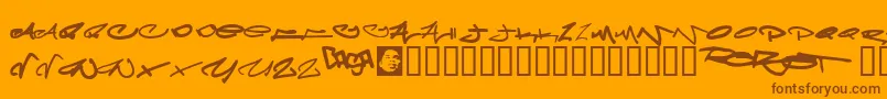 Fonte Meglaphoid – fontes marrons em um fundo laranja