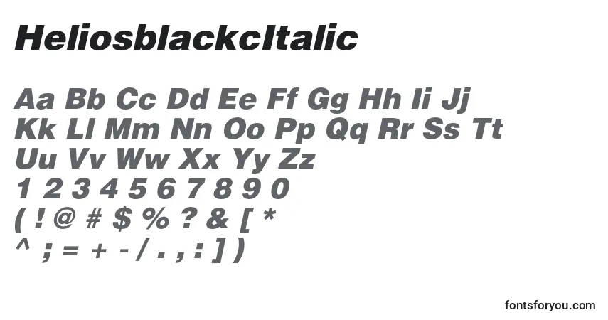 A fonte HeliosblackcItalic – alfabeto, números, caracteres especiais