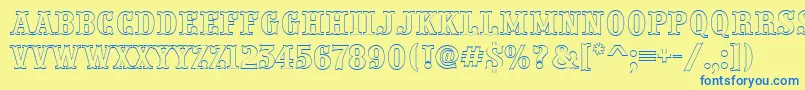 フォントAPresentumotl – 青い文字が黄色の背景にあります。