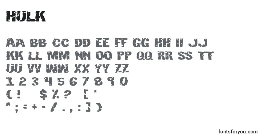 Czcionka Hulk – alfabet, cyfry, specjalne znaki