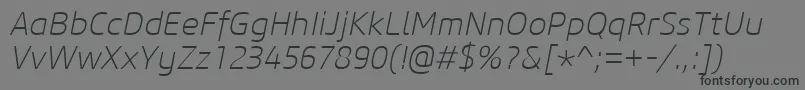 CoreSansM25ExtralightItalic-Schriftart – Schwarze Schriften auf grauem Hintergrund