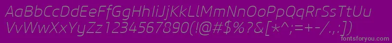 CoreSansM25ExtralightItalic-Schriftart – Graue Schriften auf violettem Hintergrund