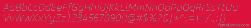 フォントCoreSansM25ExtralightItalic – 赤い背景に灰色の文字