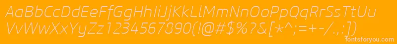 CoreSansM25ExtralightItalic-fontti – vaaleanpunaiset fontit oranssilla taustalla