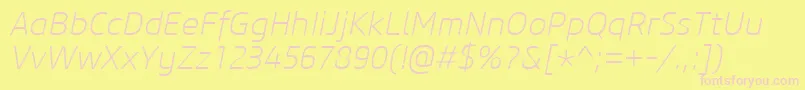 CoreSansM25ExtralightItalic-fontti – vaaleanpunaiset fontit keltaisella taustalla