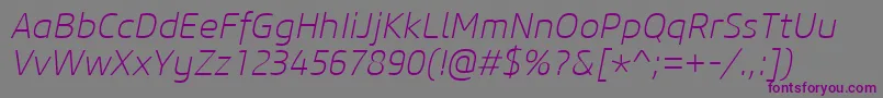 フォントCoreSansM25ExtralightItalic – 紫色のフォント、灰色の背景