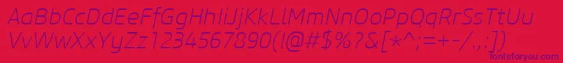 CoreSansM25ExtralightItalic Font – Purple Fonts on Red Background