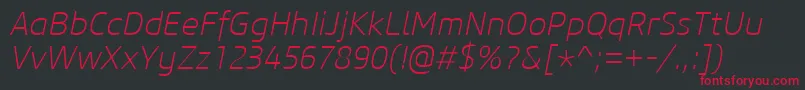 CoreSansM25ExtralightItalic Font – Red Fonts on Black Background