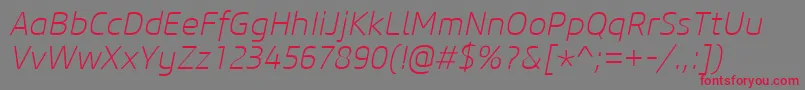 Fonte CoreSansM25ExtralightItalic – fontes vermelhas em um fundo cinza