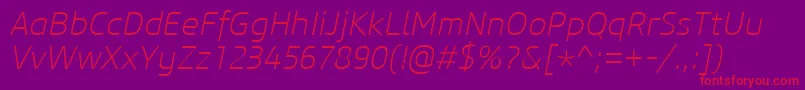 CoreSansM25ExtralightItalic Font – Red Fonts on Purple Background