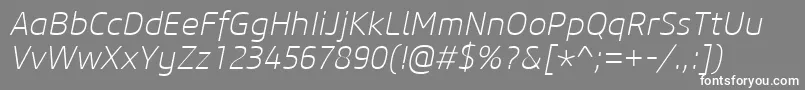 フォントCoreSansM25ExtralightItalic – 灰色の背景に白い文字