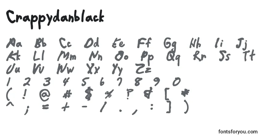 Schriftart Crappydanblack – Alphabet, Zahlen, spezielle Symbole