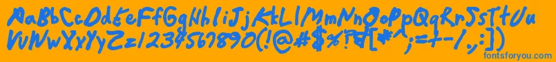 Crappydanblack-Schriftart – Blaue Schriften auf orangefarbenem Hintergrund