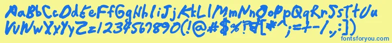 フォントCrappydanblack – 青い文字が黄色の背景にあります。