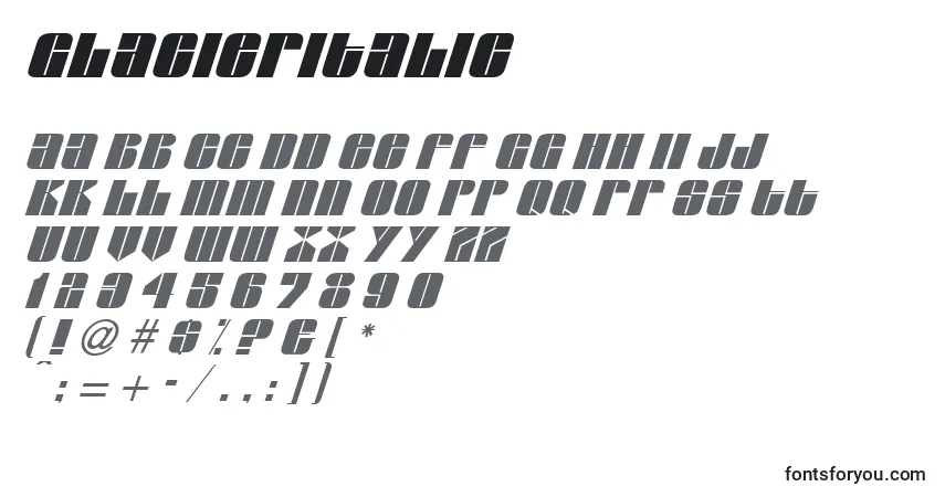 Fuente GlacierItalic - alfabeto, números, caracteres especiales