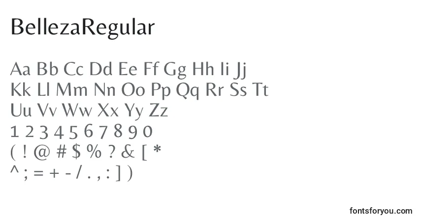 A fonte BellezaRegular – alfabeto, números, caracteres especiais