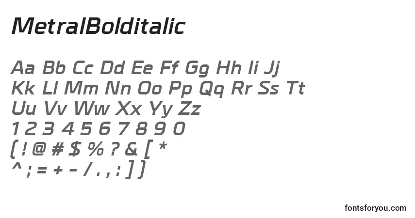Шрифт MetralBolditalic – алфавит, цифры, специальные символы