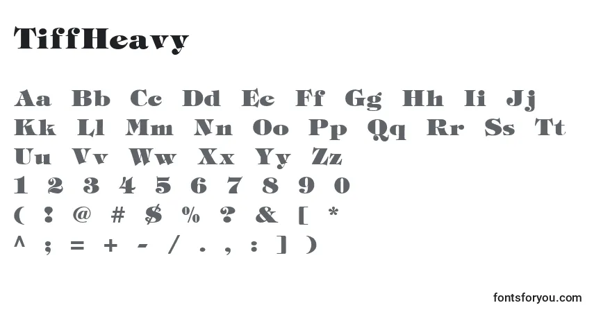 Czcionka TiffHeavy – alfabet, cyfry, specjalne znaki