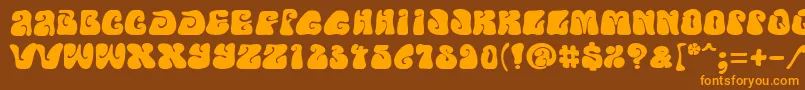 PfpsychedeliaFarout-Schriftart – Orangefarbene Schriften auf braunem Hintergrund