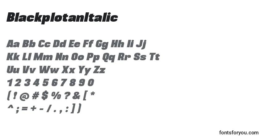 Schriftart BlackplotanItalic – Alphabet, Zahlen, spezielle Symbole